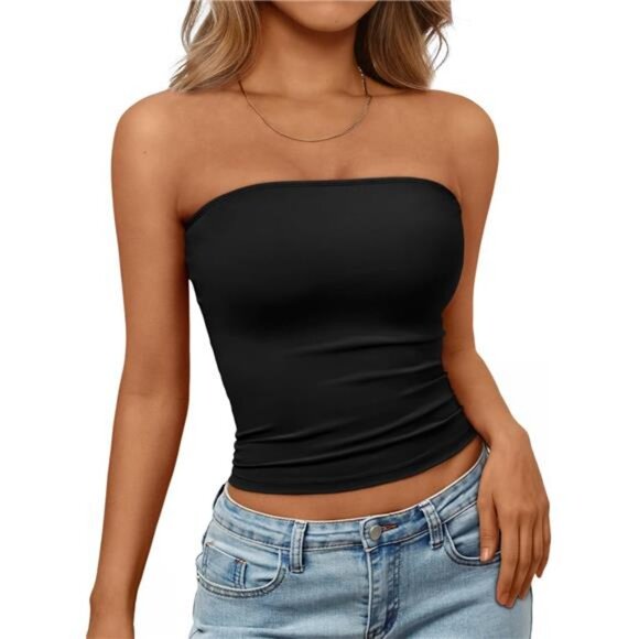 Womens Strapless Tube Tops Basic Backless Sleeveless Bandeau Going Out Crop Top - Picture 1 of 7